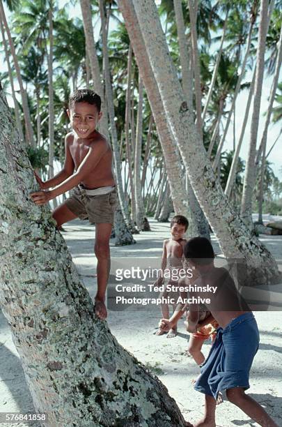Happy Children Playing Among Palm Trees