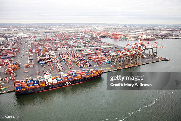 aerial view of port newark. - newark new jersey stock pictures, royalty-free photos & images