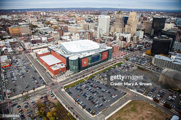 downtown newark prudential center aerial view - prudential center newark stockfoto's en -beelden
