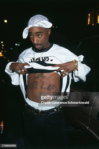 American rapper Tupac Shakur aka 2Pac attends a gala in honour of actor Mickey Rourke at Nello's, in New York.