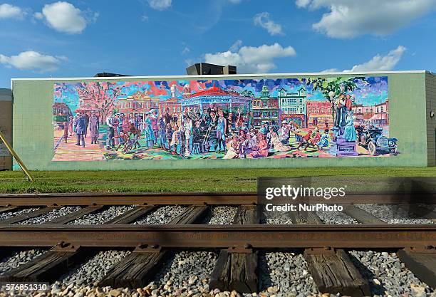 Mural representing 'Old Stratcoma from 100 years ago', on one of the buildings in the Old Strathcona area, an historic district located in...