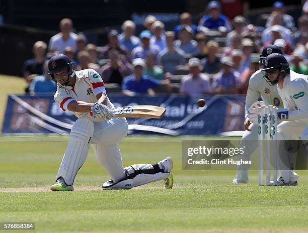 Alviro Petersen of Lancashire bats during day three of the Specsavers County Championship Division One match between Lancashire and Durham at...