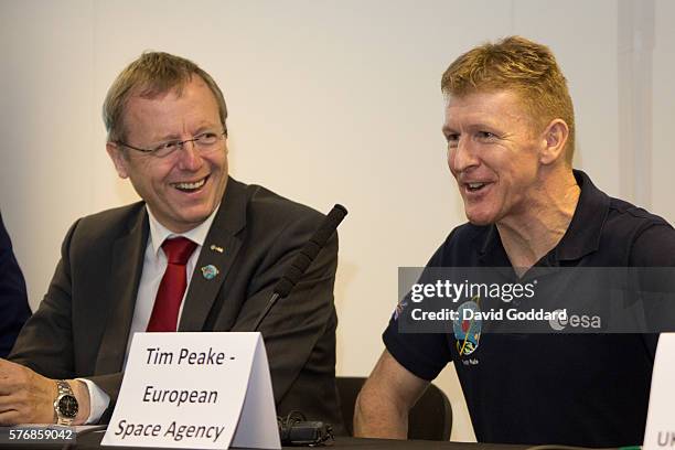 British astronaut Tim Peake attends the Farnborough Airshow for his first official press conference on British soil, since arriving back to earth...