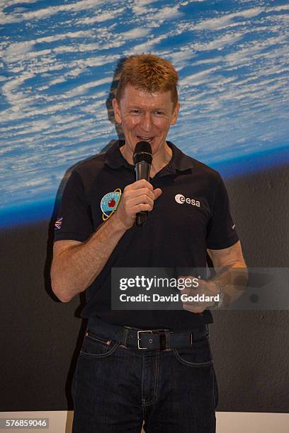 British astronaut Tim Peake attends the Farnborough Airshow for his first official press conference on British soil, since arriving back to earth...