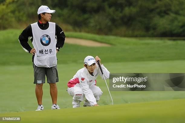 Bae Seon Woo of KLPGA action on 15th hall during an BMW Ladies Championship round 3 at Sky72 golf range sky course in Incheon, South Korea.