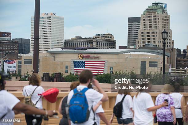 Rally and protests take to the streets around the Quicken Loans Arena in Cleveland on 17th July 2016 the day before the start of the Republican...