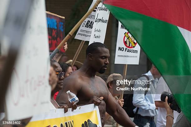 Rally and protests take to the streets around the Quicken Loans Arena in Cleveland on 17th July 2016 the day before the start of the Republican...
