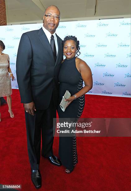 Chris Doleman and wife walk the red carpet at the 2016 Starkey Hearing Foundation "So the World May Hear" awards gala at the St Paul RiverCentre on...
