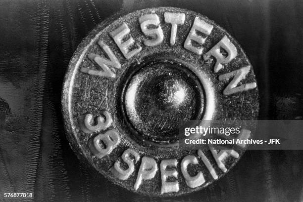 Western 38 Special stamp marks a bullet used in forensics tests during the Kennedy assassination investigation. The bullet was submitted as evidence...