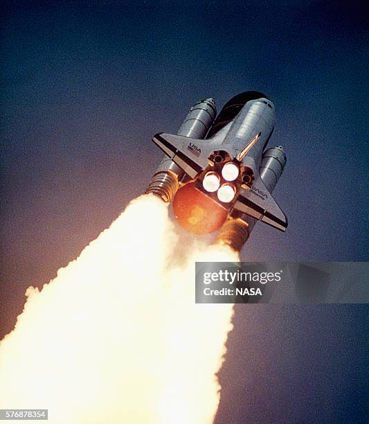 Space shuttle Atlantis launches from John F. Kennedy Space Center in Cape Canaveral, Florida, beginning its STS-37 mission.