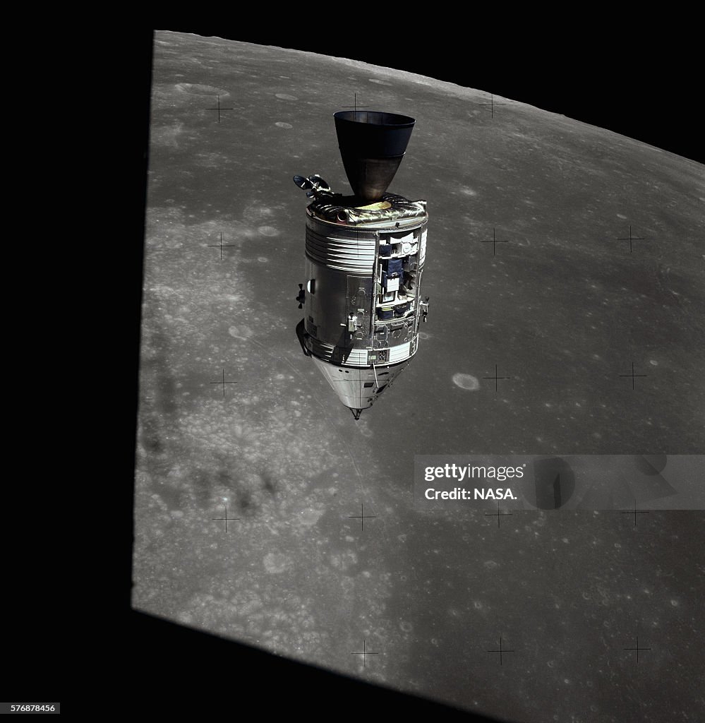 The Apollo 15 command and service module Endeavour floats above the ...