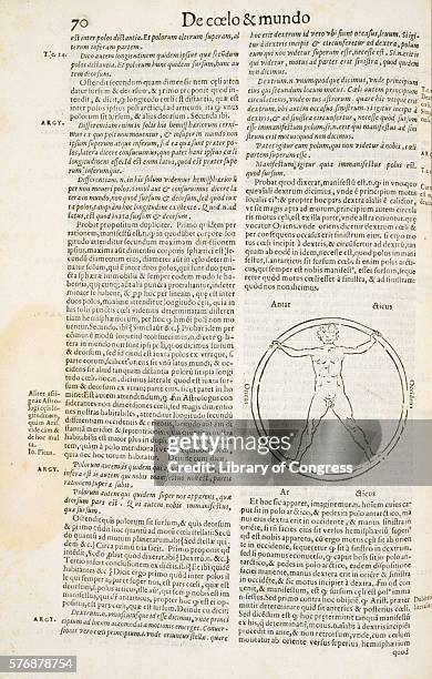 Page 70 depicts the Vitruvian man, from the book titled "IL Qvator Libros Aristoteles De Coelo & Mundo Commentaria," written in 1575.