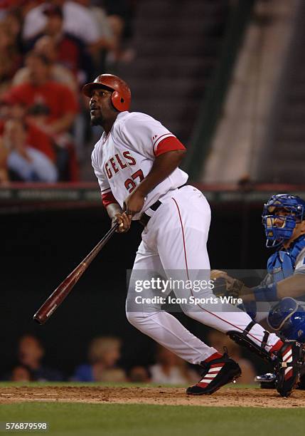 Vladimir Guerrero of the Los Angeles Angels during the Angels 3-2 victory over the Texas Rangers at Angels Stadium in Anaheim, CA.