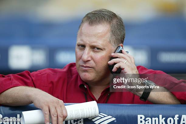 Larry Beinfest, general manager of the Florida Marlins, before game against the Los Angeles Dodgers at Dodger Stadium in Los Angeles, CA.