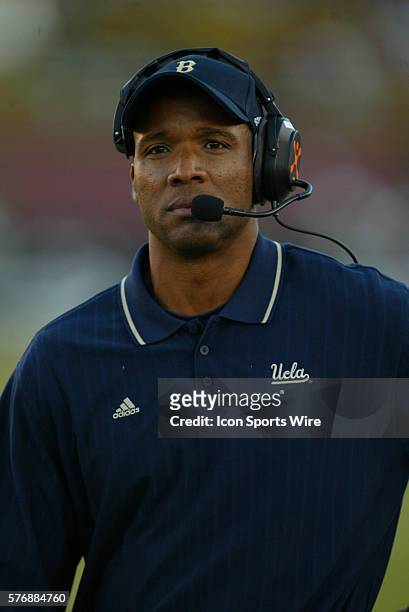 Coach Karl Dorrell during the Bruins 30-27 overtime win over the Stanford Cardinals at Stanford Stadium in Palo Alto, California.