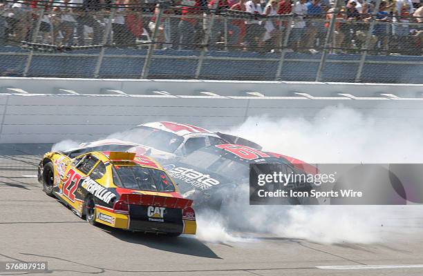 Dave Blaney, Reed Sorenson and Kevin Lepage crash during the Aarons 499 NASCAR Nextel Cup series race at Talladega Superspeedway in Talladega, AL on...