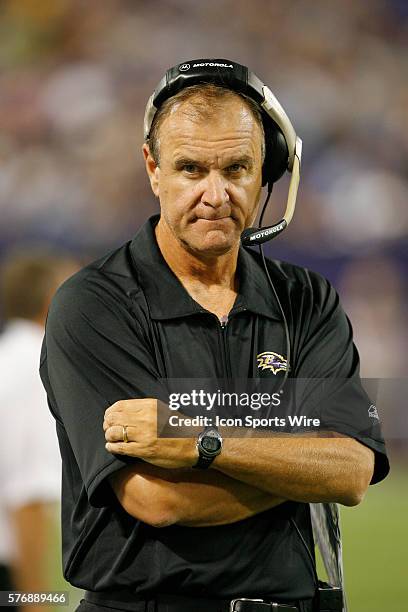Head coach Brian Billick of the Baltimore Ravens in action during a pre-season game versus the Minnesota Vikings on August 25,2006 at Metrodome in...