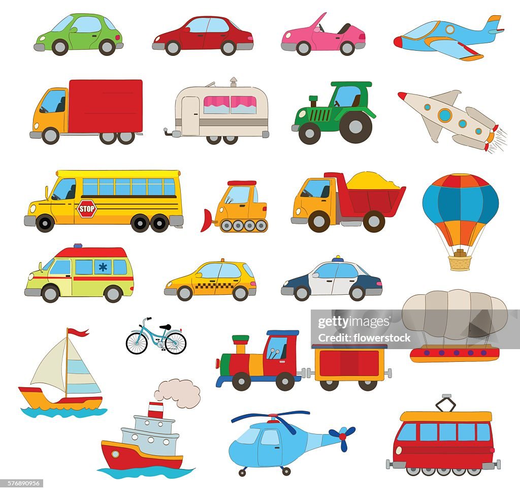 Vehucles Rode Cartoon Set Of Cartoon Vehicles High-Res Vector Graphic - Getty Images