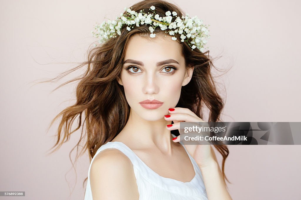 Beautiful woman on light background