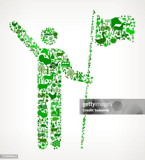 ilustrações de stock, clip art, desenhos animados e ícones de man and flag farming and agriculture green icon pattern - territorial animal