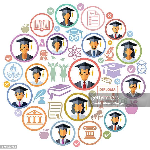 education and graduation collage - design thinking workshop stock illustrations