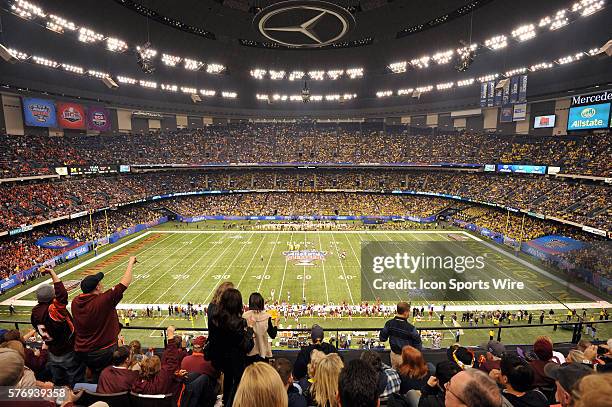 General view inside the Mercedes-Benz Superdome during a game between the Michigan Wolverines and the Virginia Tech Hokies in the Allstate Sugar Bowl...