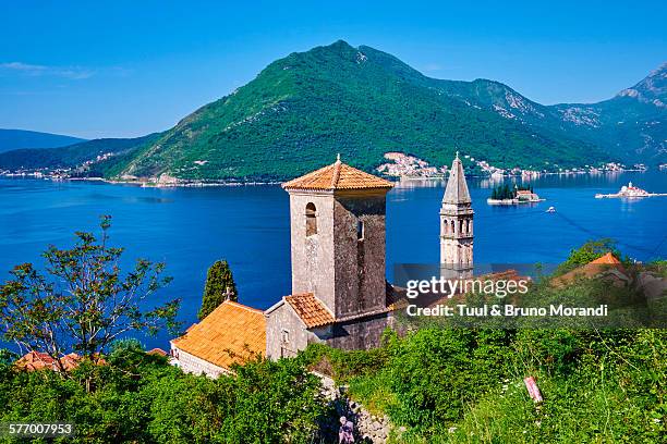 montenegro, kotor bay, perast village - our lady of the rocks stock pictures, royalty-free photos & images