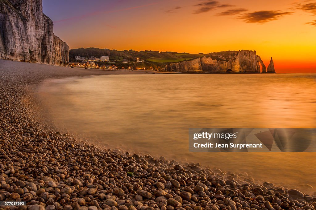 Etretat beach sunset