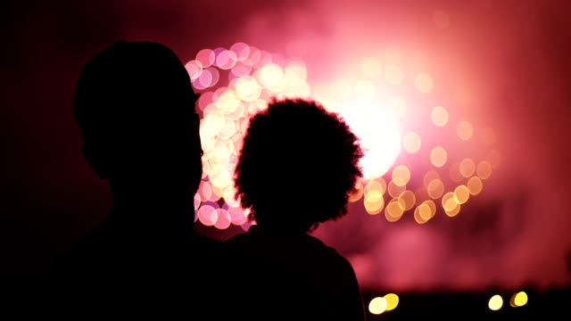 Unrecognizable family watching fireworks