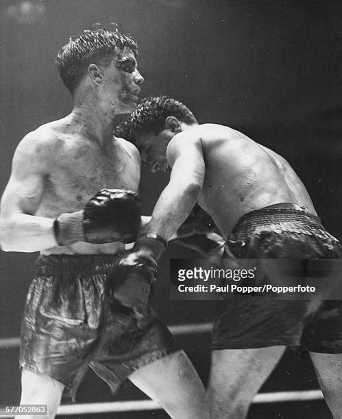 Boxers Peter Kane and Theo Medina fighting for the European bantam-weight championship, which Kane would late win after 15 rounds, at Belle Vue in...
