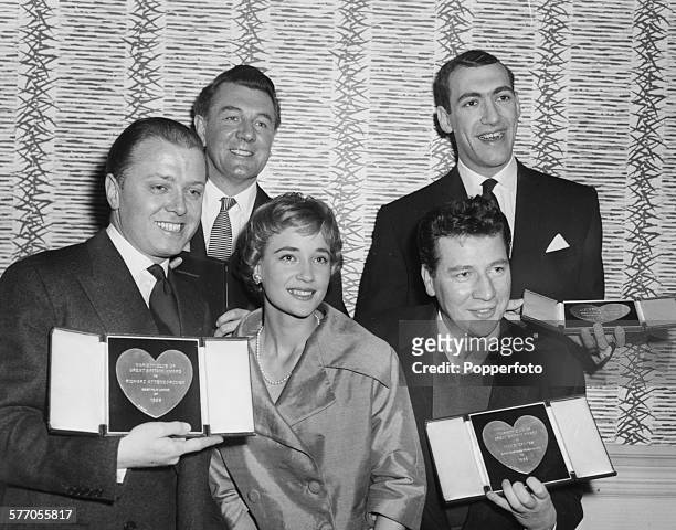 Winners posing with their awards at the Variety Club Show Business Awards; Michael Redgrave and Bernard Bresslaw and Richard Attenborough , Sylvia...