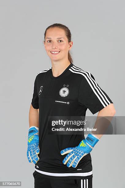 Goalkeeper Laura Benkarth of the German women's national football team poses during the team presentation on June 21, 2016 in Grassau, Germany.