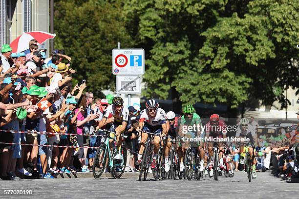 Holst Sondra Enger of Norway and IAM Cycling heads up the cobbled section 2kms from the finish ahead of eventual winner Peter Sagan of Slovakia and...