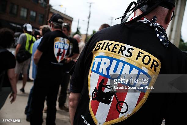 Members of the Bikers for Trump motorcycle group attend a rally for Donald Trump on the first day of the Republican National Convention on July 18,...