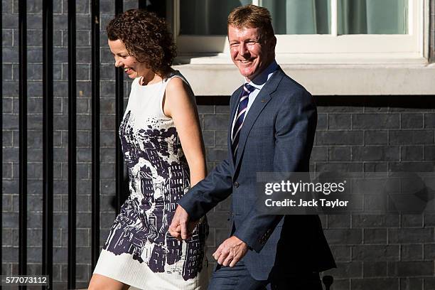 British astronaut Tim Peake and his wife Rebecca Peake arrive at Number 10, Downing Street for a reception on July 18, 2016 in London, England. Mr...