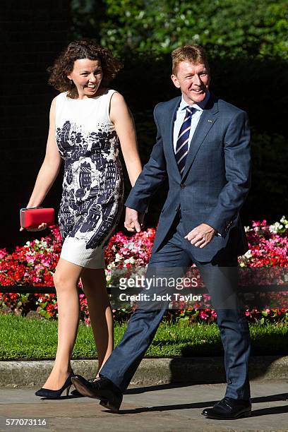 British astronaut Tim Peake and his wife Rebecca Peake arrive at Number 10, Downing Street for a reception on July 18, 2016 in London, England. Mr...