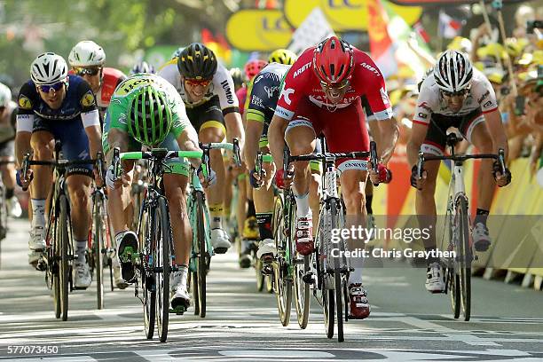 Peter Sagan of Slovakia riding for Tinkoff our sprints Alexander Kristoff of Norway riding for Team Katusha to win stage 16 of the 2016 Le Tour de...