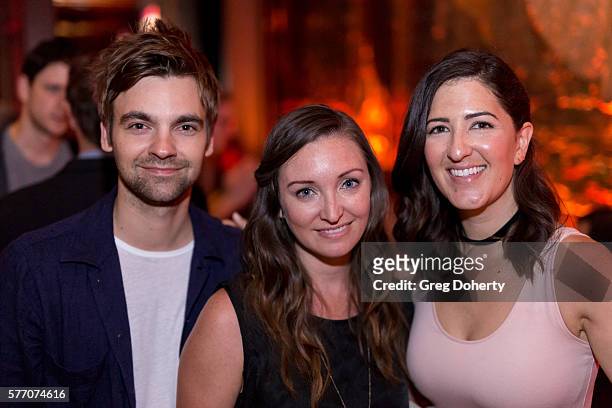 Actor Drew Tarver, Costume Designer Kerry Hennesy and Actress D'Arcy Carden pose for a picture at the 2016 Outfest Los Angeles Closing Night Gala Of...