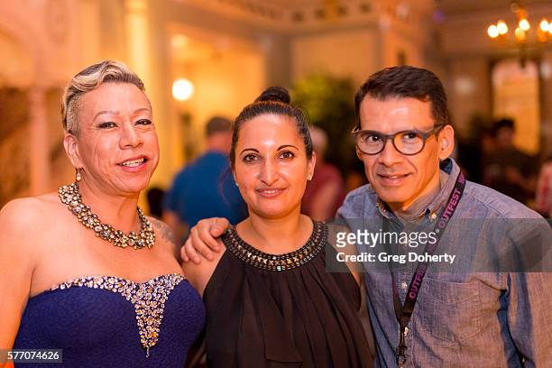 Latina Trans Activist Bamby Salcedo, Outfest Director of Programming Lucy Mukerjee-Brown and El Canto Del Colibri Director, Marco Castro, pose for a...