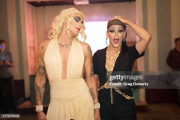 Dani T and Maebe A Girl pose for a picture at the 2016 Outfest Los Angeles Closing Night Gala Of "Other People" After Party at The Theatre at Ace...