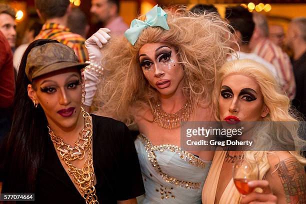 Dani T, Trash and Maebe A Girl pose for a picture at the 2016 Outfest Los Angeles Closing Night Gala Of "Other People" After Party at The Theatre at...