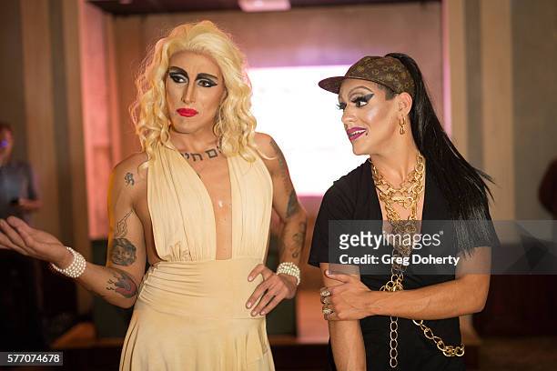 Dani T and Maebe A Girl pose for a picture at the 2016 Outfest Los Angeles Closing Night Gala Of "Other People" After Party at The Theatre at Ace...