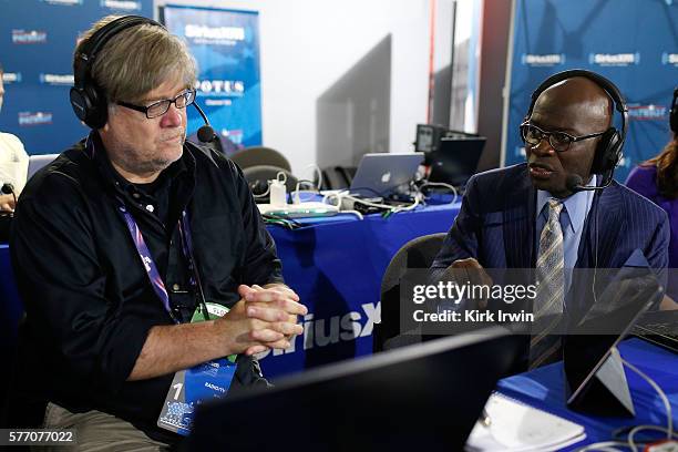 Stephen K. Bannon discusses the Black Lives Matter with Armstrong Williams while hosting Brietbart News Daily on SiriusXM at Quicken Loans Arena on...