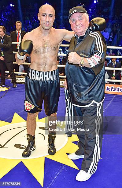 Arthur Abraham and Ulli Wegner at the WBA Super Middleweight World Championship at Max Schmeling Halle on July 16, 2016 in Berlin, Germany.