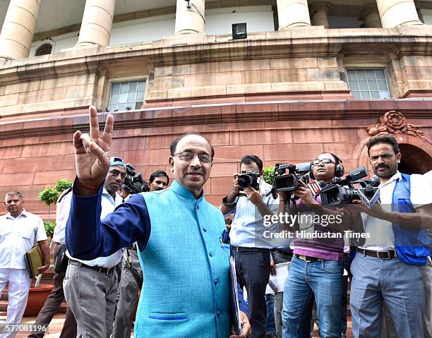 Sports Minister Vijay Goel arrives at the opening day of the Monsoon Session of the Parliament, on July 18, 2016 in New Delhi, India. A total of 25...