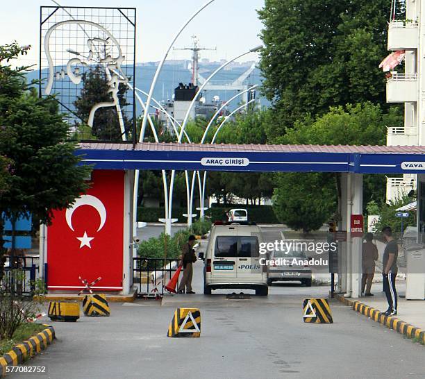 Picture taken on July 18, 2016 in Kocaeli, Turkey shows a general view from Golcuk Naval Main Base Command as Golcuk District's Prosecutor and police...