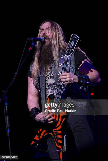 American musician Zakk Wylde performs onstage at the Chicago Theater, Chicago, Illinois, March 14, 2014.