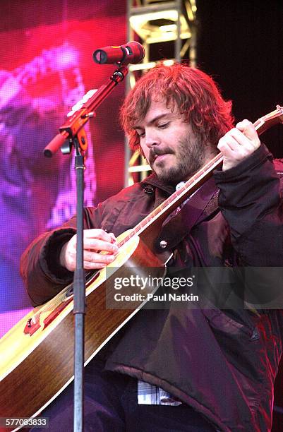 American comedian, actor, and musician Jack Black, of the band Tenacious D, performs onstage, Chicago, Illinois, May 18, 2002.