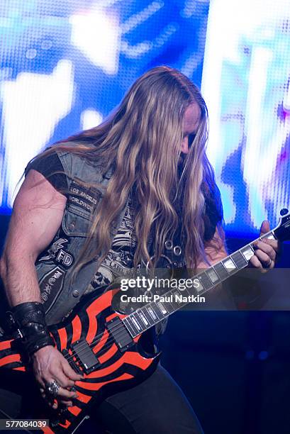 American musician Zakk Wylde performs onstage at the Chicago Theater, Chicago, Illinois, March 14, 2014.