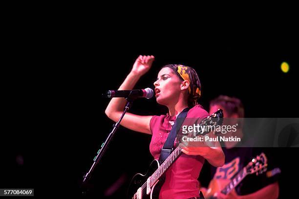 Canadian Pop musician Nelly Furtado performs onstage at the World Music Theater, Tinley Park, Illinois, August 2, 2001.